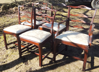 Set of 5 Chippendale Style Ribbon Back Dining Room Chairs Reupholstered