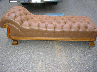 Repaired and Reupholstered Tufted Oak Chaise Lounge, Circa 1890